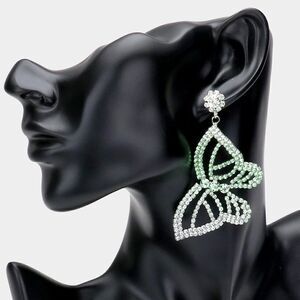 Ombre Butterfly Accented Green Rhinestone Earrings